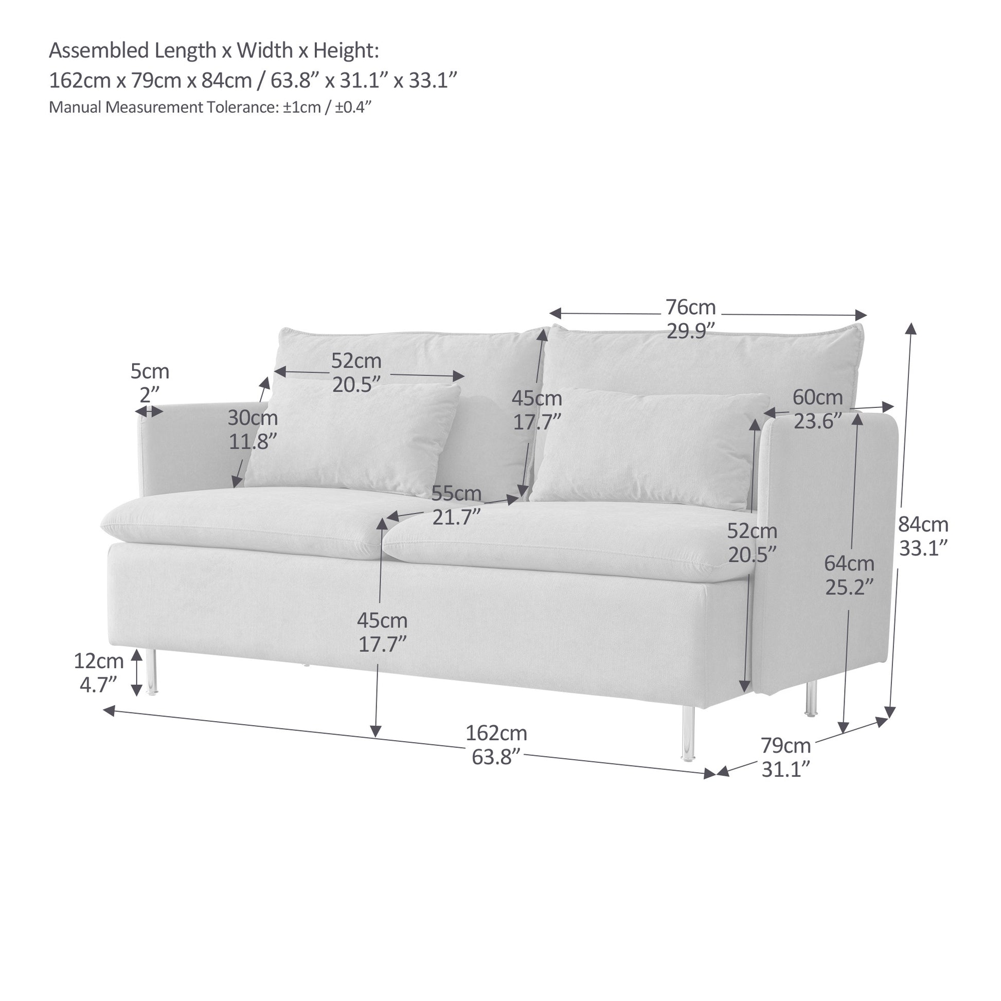 Modern Upholstered Loveseat Sofa,Emerald Cotton Linen63.8" Emerald Foam Cotton Linen 2 Seat