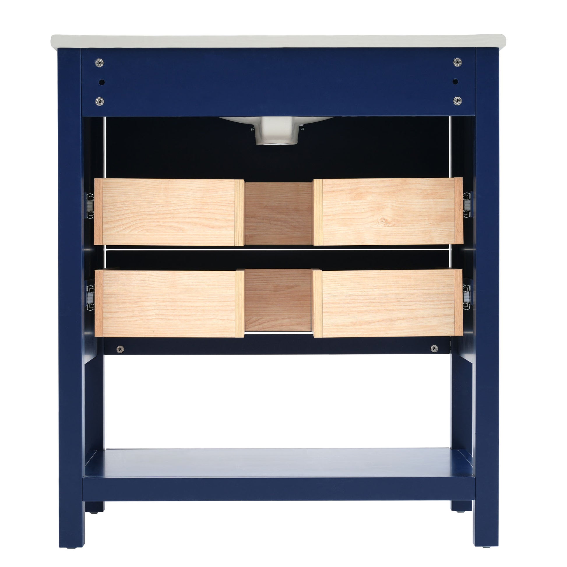 Viedo Modern 30Inch Navy Blue White Bathroom Vanity Cabinet Combo With Openstorge, Two Drawers Blue Bathroom Solid Wood Mdf