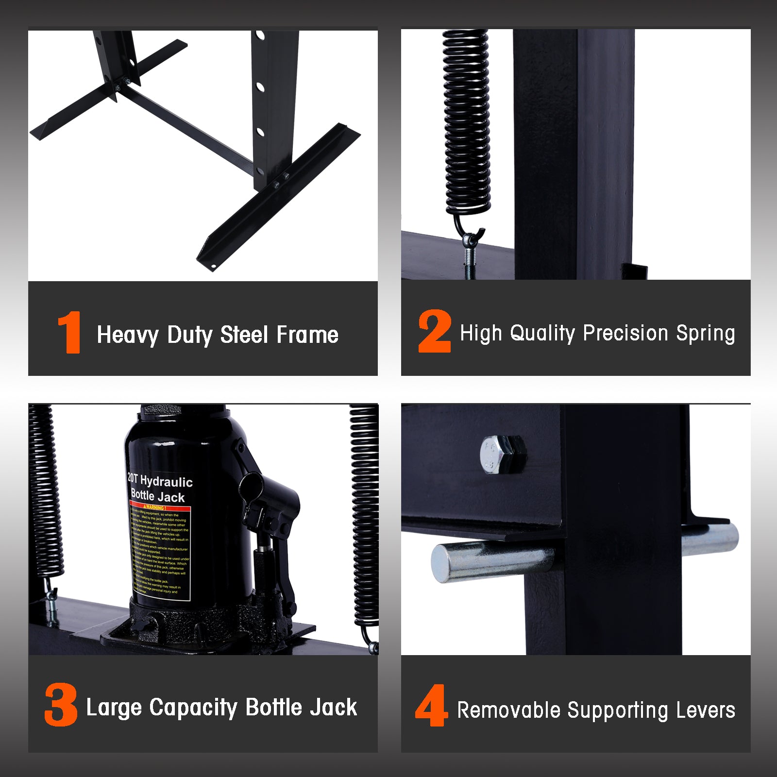 20 Ton Bottle Jack Shop Press, Bend, Straighten, Or Press Parts, Install Bearings, U Joints, Bushings, Ball Joints, And Pulleys,Black Black Steel