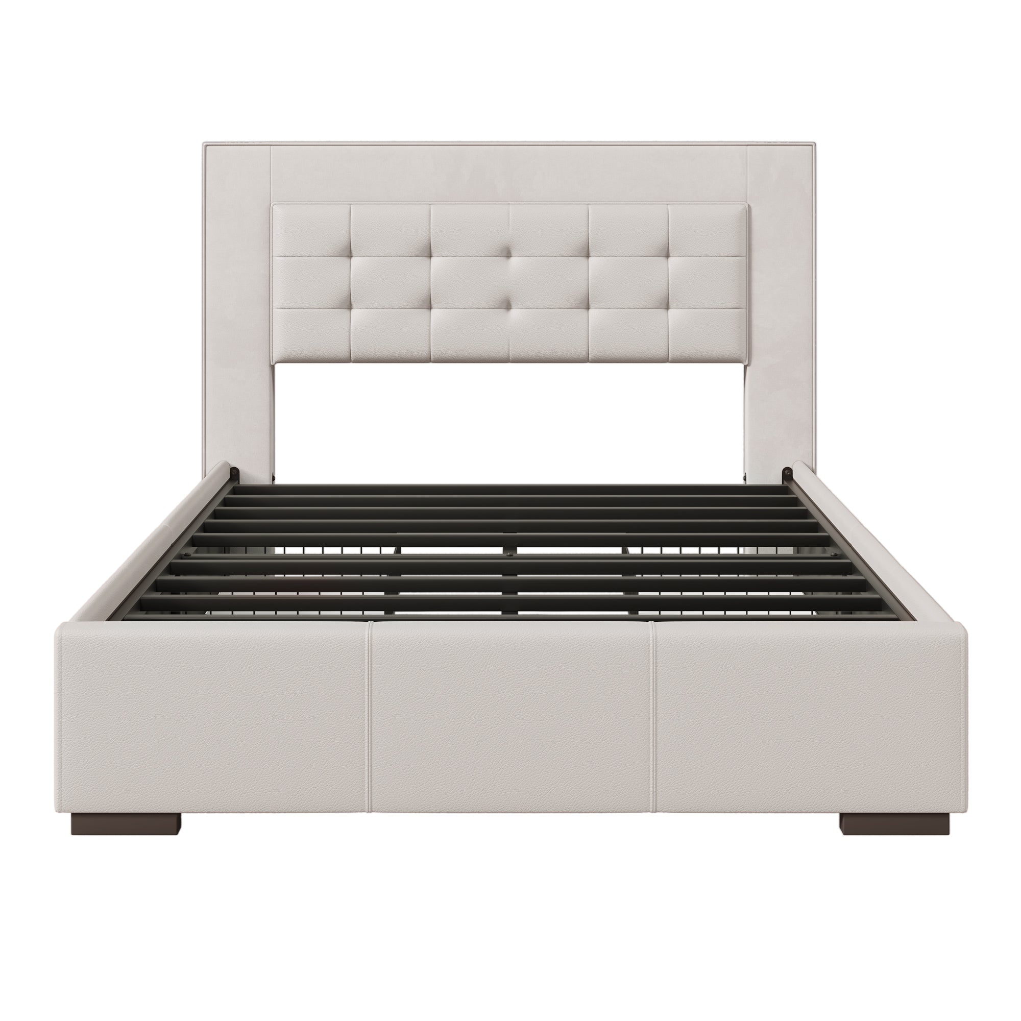 Modern Style Upholstered Queen Platform Bed Frame with box spring not required-queen-beige-metal-bed