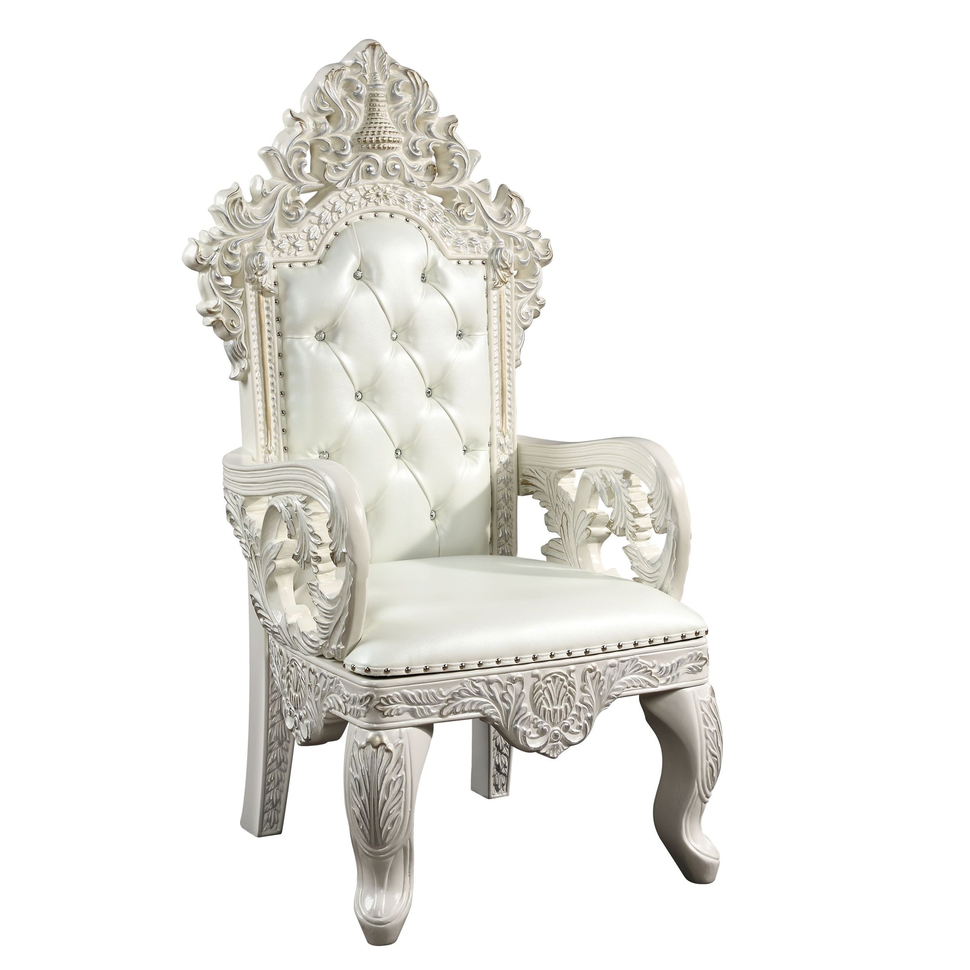 Adara Arm Chair Set 2 Pearl White Pu & Antique White Finish Dn01231 Antique White Solid Wood Mdf