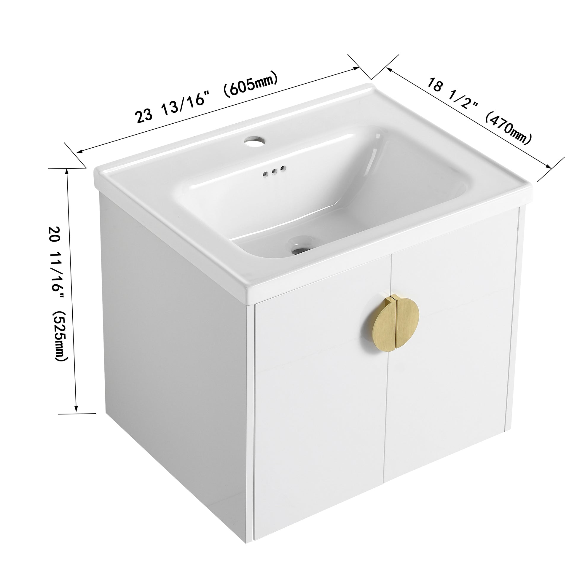 24 Inch Soft Close Doors Bathroom Vanity With Sink, For Small Bathroom Kd Packing Gloss White 2 Bathroom Wall Mounted Modern Plywood