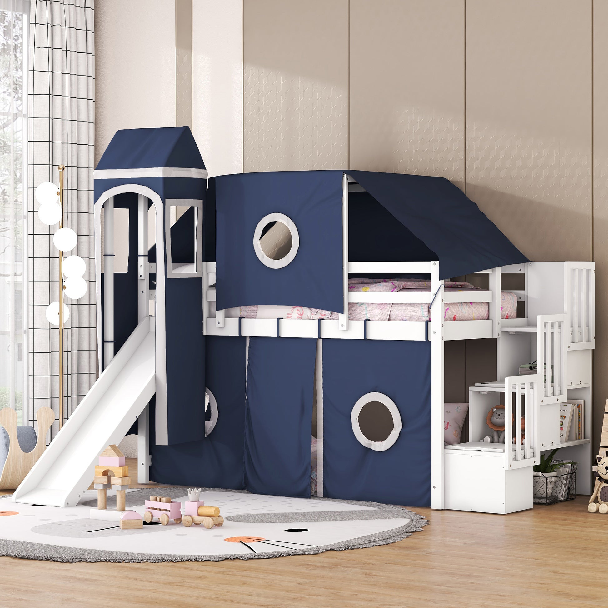 tent for loft bed Twin Size Loft Bed With Tent And Tower Blue Blue Solid Wood