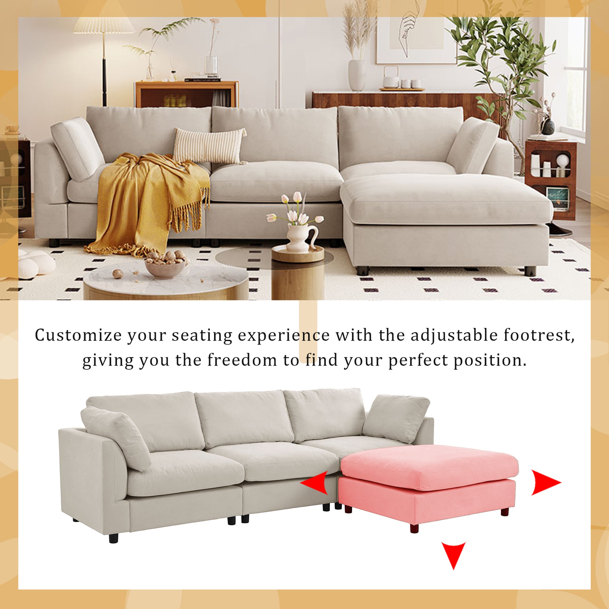 Upholstery Convertible Sectional Sofa, L Shaped Couch With Reversible Chaise Beige Polyester