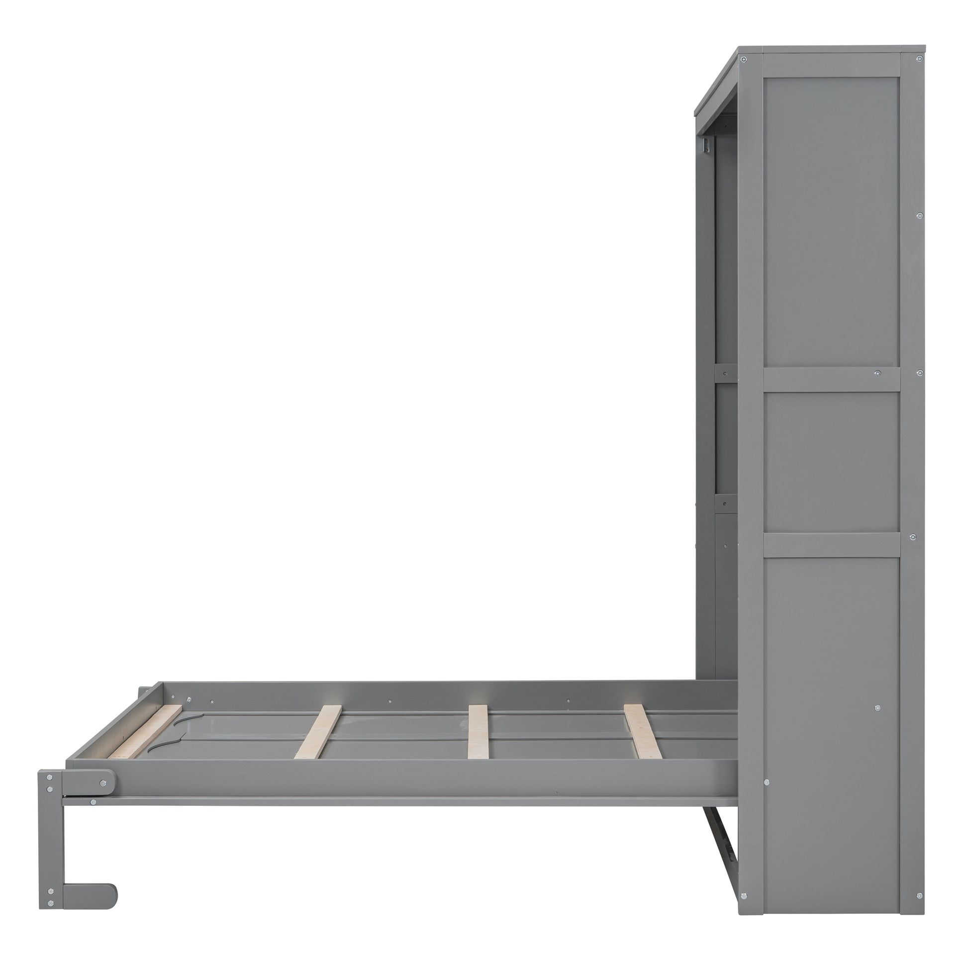 Full Size Murphy Bed Wall Bed With Shelves,Gray Gray Solid Wood Mdf