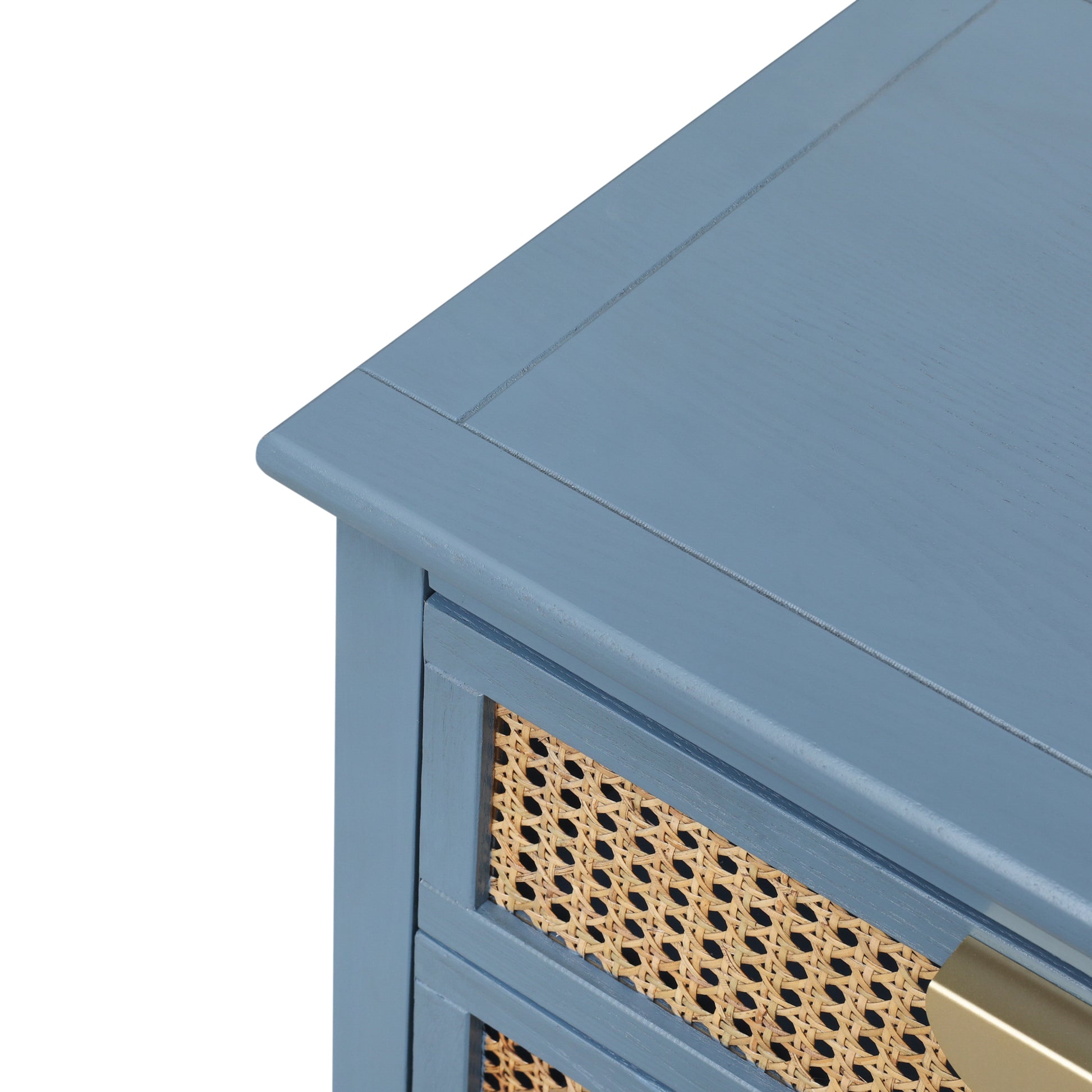 American Furniture,2 Drawer Side Table,Naturel Rattan,End Table,Suitable For Bedroom, Living Room, Study Blue Mdf