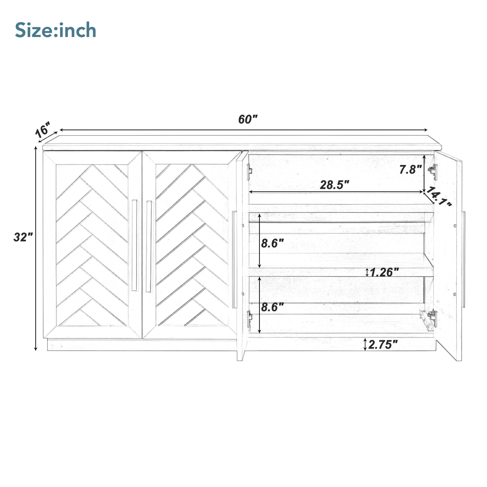 Sideboard with 4 Doors Large Storage Space black-solid wood+mdf