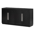 Sideboard With 4 Doors Large Storage Space Buffet Cabinet With Adjustable Shelves And Silver Handles For Kitchen, Dining Room, Living Room Black Black Solid Wood Mdf