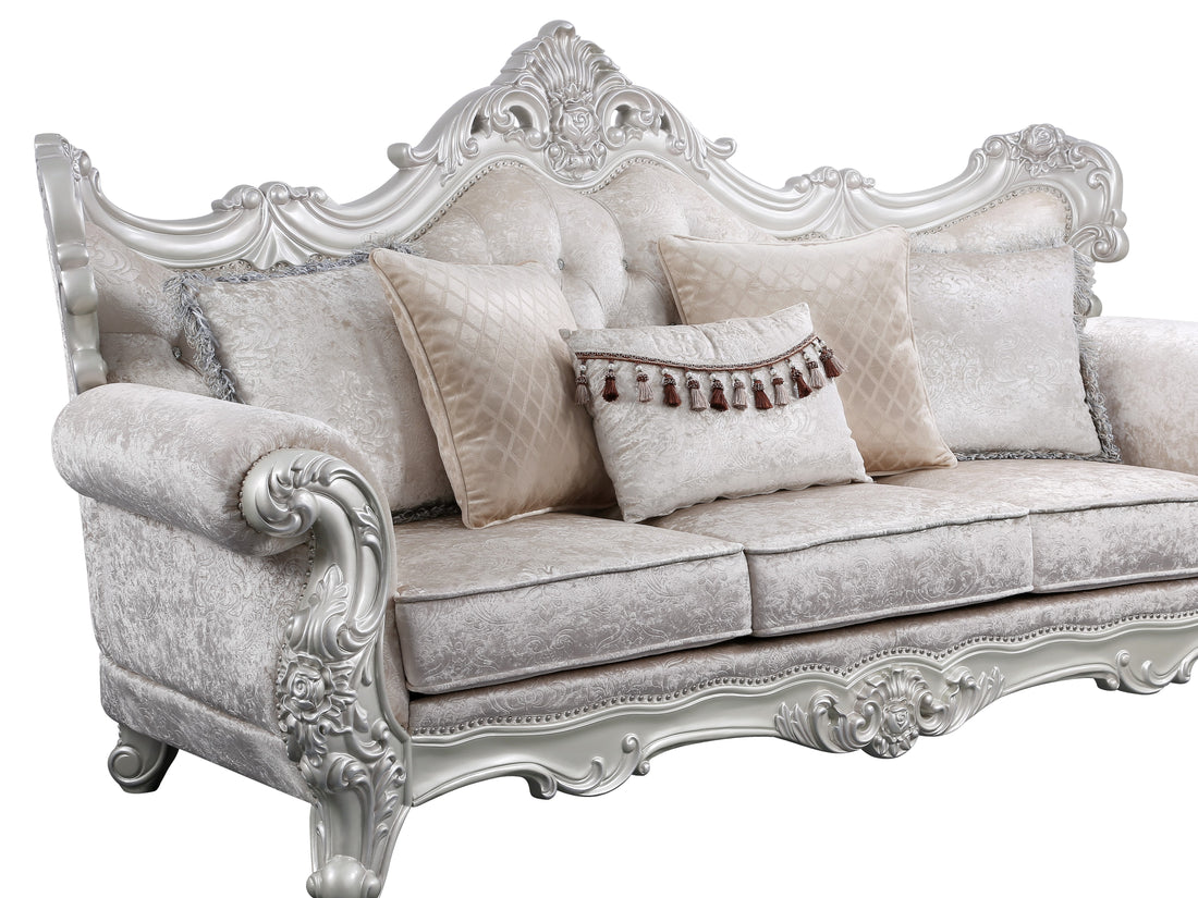 Melrose Traditional Style Sofa In Champagne And Silver Brush Finish Made With Wood Silver Chenille Wood Primary Living Space Tufted Back Traditional Solid Wood Mdf Wood 3 Seat