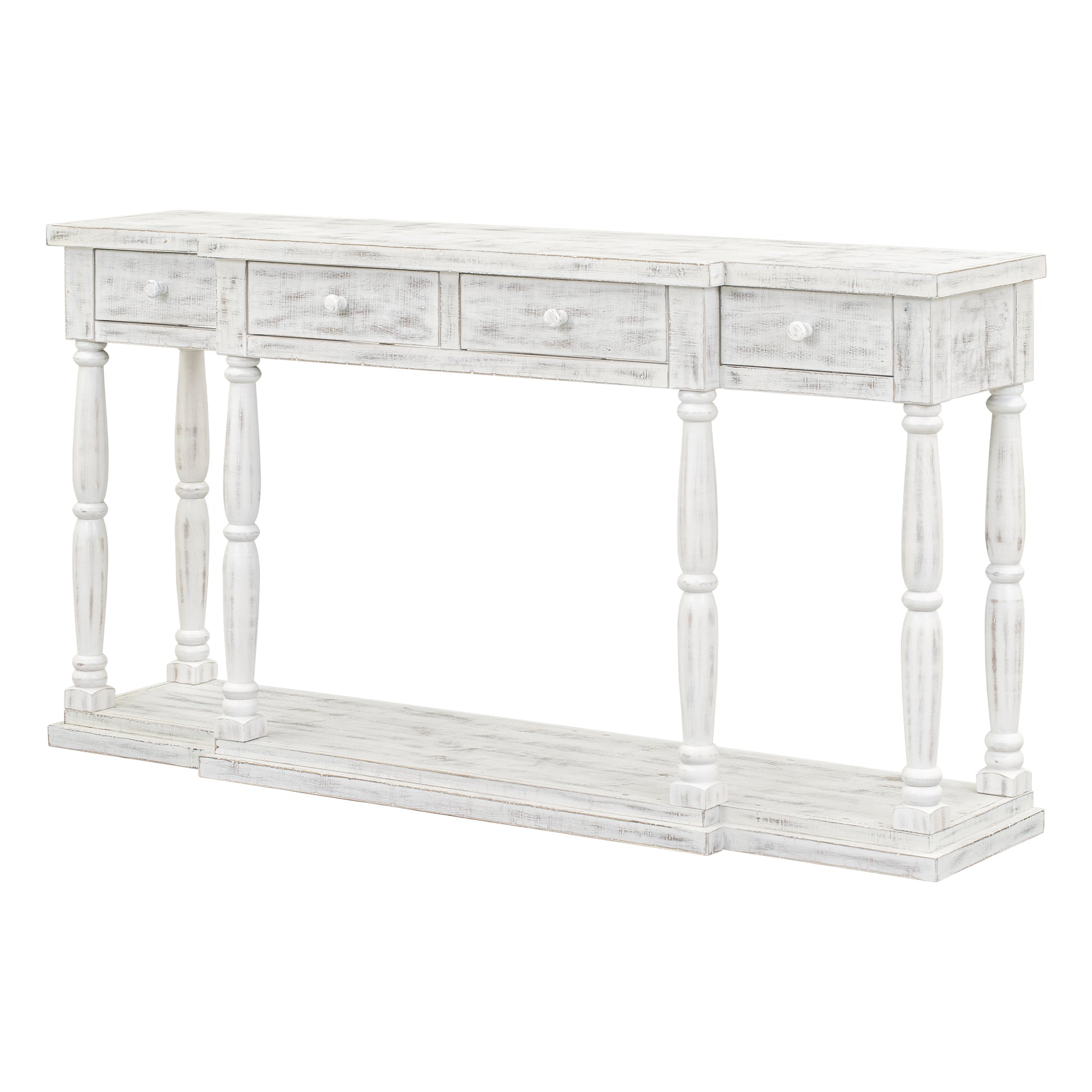 Retro Senior Console Table For Hallway Living Room Bedroom With 4 Front Facing Storage Drawers And 1 Shelf Antique White Mdf