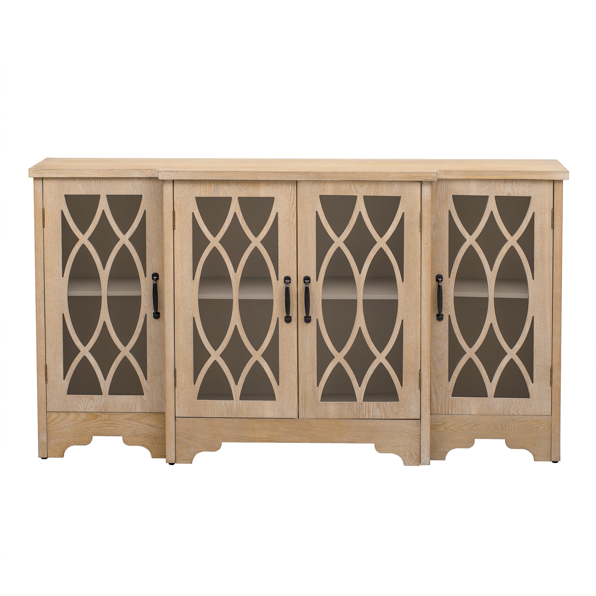 Retro Sideboard Glass Door with Curved Line natural wood-mdf