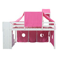 Full Size Loft Bed With Tent And Tower Pink Pink Solid Wood