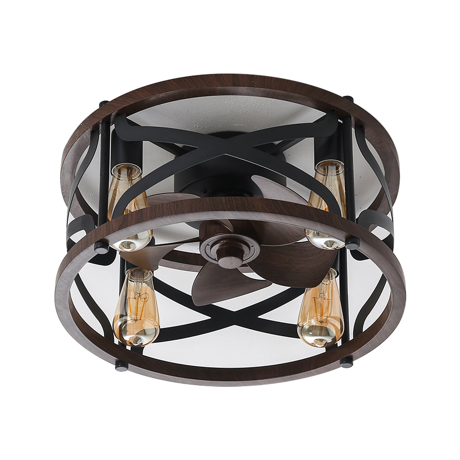 18inch Caged Ceiling Fan with Lights Remote Control brown-retro-iron