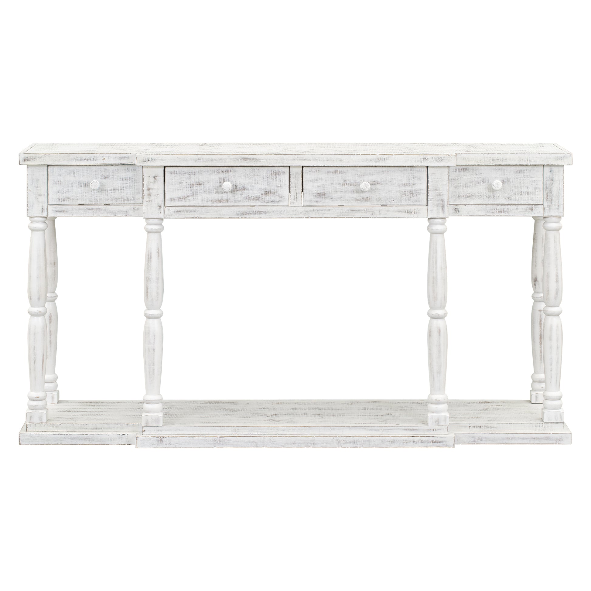 Retro Senior Console Table For Hallway Living Room Bedroom With 4 Front Facing Storage Drawers And 1 Shelf Antique White Mdf