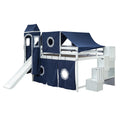 Full Size Loft Bed With Tent And Tower Blue Blue Solid Wood