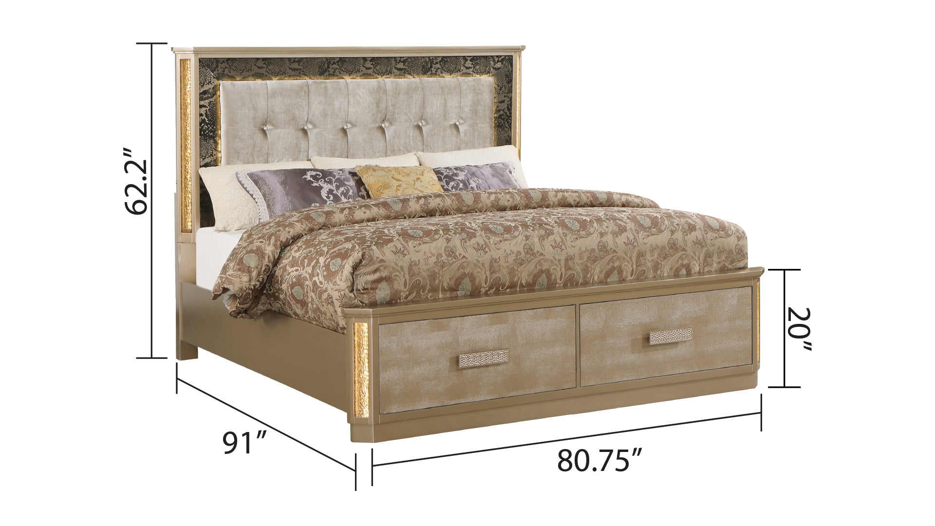 King 5Pc Bedroom Set Made With Wood In Gold Box Spring Not Required King Gold Wood 5 Piece Set Bedroom Bed Included,Chest Included,Dresser Included,Mirror Included,Nightstand Included Contemporary,Modern Wood