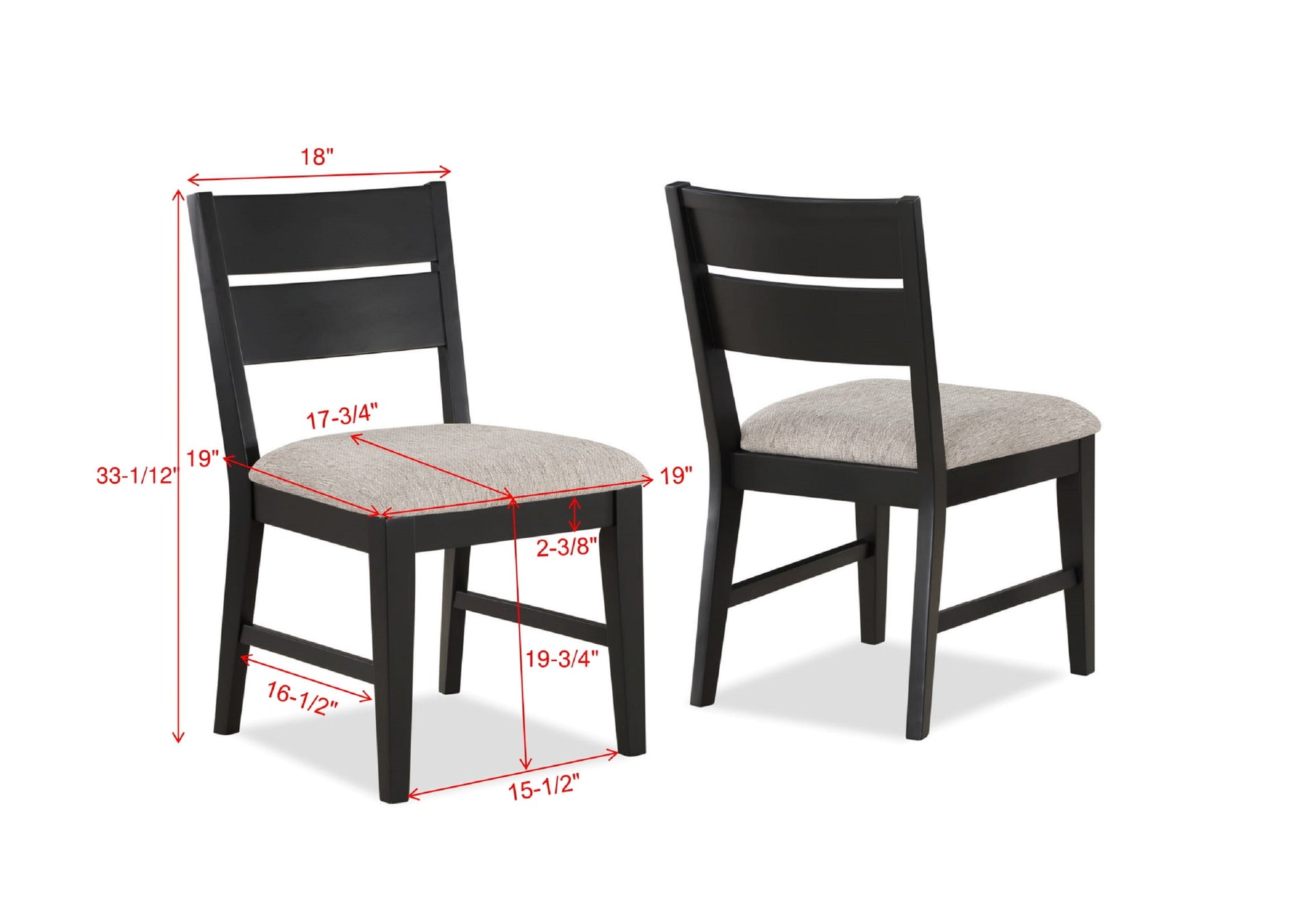 Contemporary 2Pc Dining Side Chair Upholstered Seat Ladder Back Dark Frame Gray Fabric Upholstery Dining Room Furniture Dark Gray Square Contemporary Side Chair Ladder Back Wood