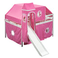 Full Size Loft Bed With Tent And Tower Pink Pink Solid Wood