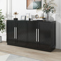 Sideboard With 4 Doors Large Storage Space Buffet Cabinet With Adjustable Shelves And Silver Handles For Kitchen, Dining Room, Living Room Black Black Solid Wood Mdf