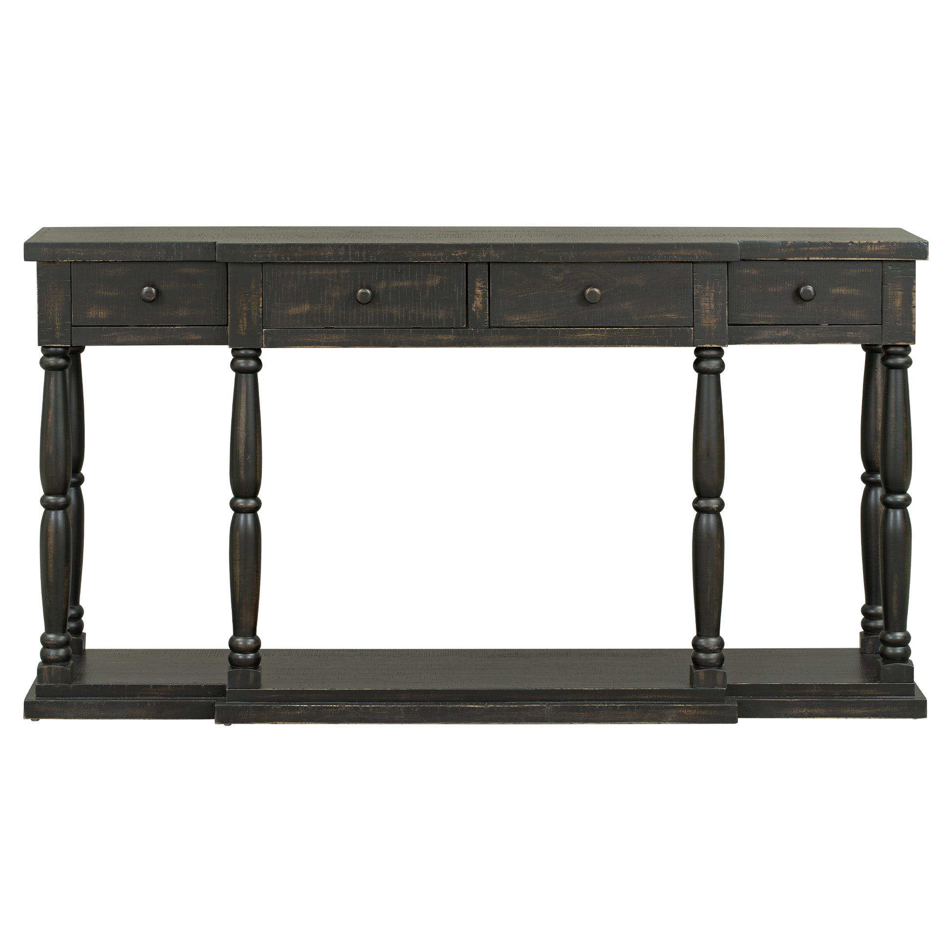 Retro Senior Console Table For Hallway Living Room Bedroom With 4 Front Facing Storage Drawers And 1 Shelf Antique Black Mdf