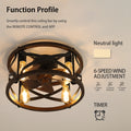 18Inch Caged Ceiling Fan With Lights Remote Control For App Note:No On Bulbs Brown Retro Iron