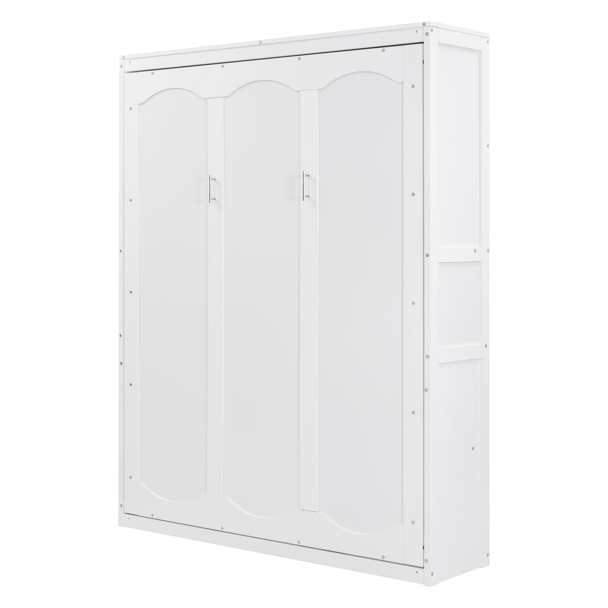 Queen Size Murphy Bed Wall Bed With Shelves,White White Solid Wood Mdf