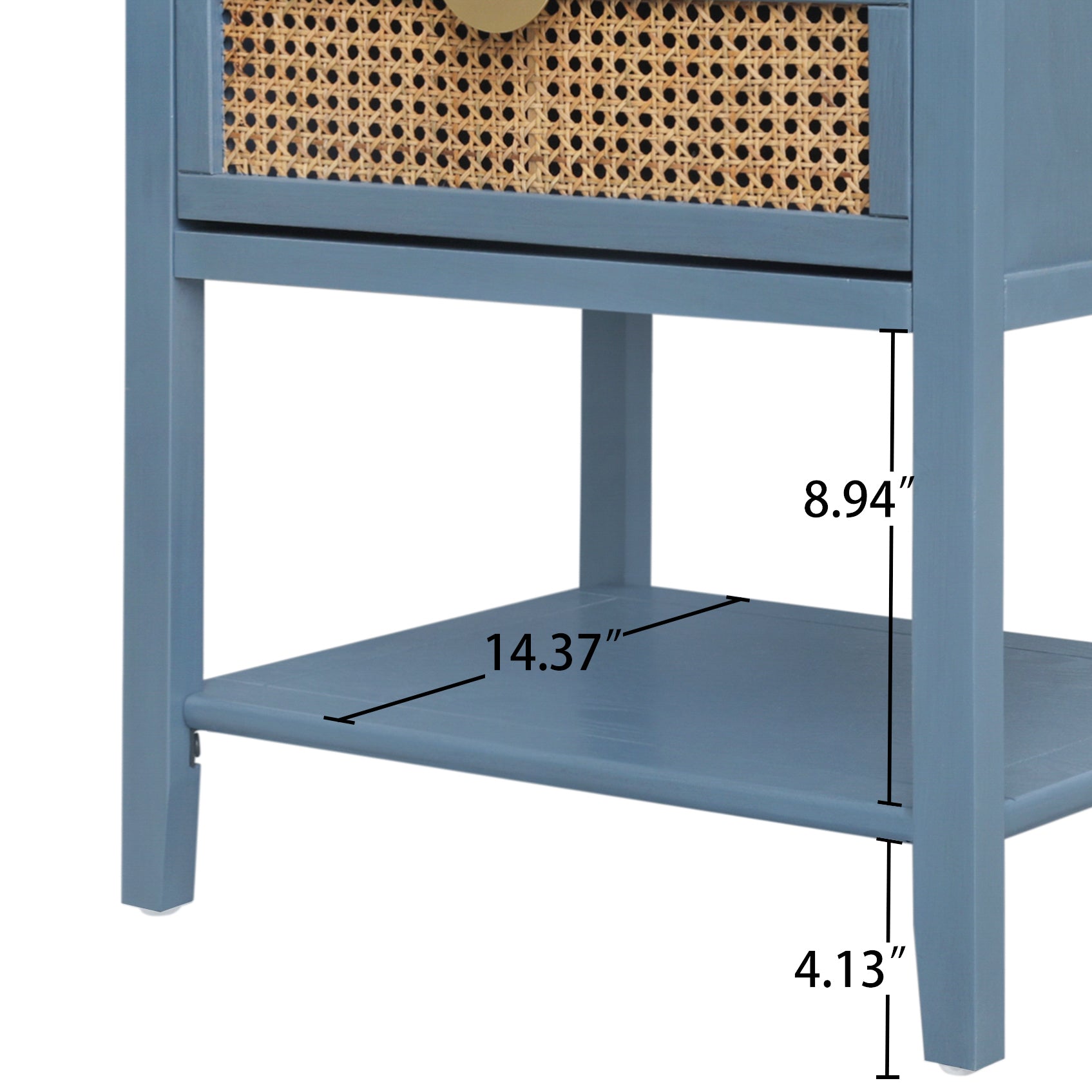 American Furniture,2 Drawer Side Table,Naturel Rattan,End Table,Suitable For Bedroom, Living Room, Study Blue Mdf