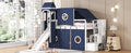 Twin Size Loft Bed With Tent And Tower Blue Blue Solid Wood