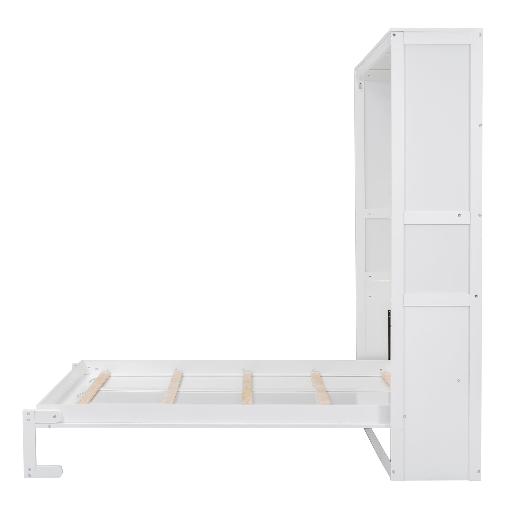 Queen Size Murphy Bed Wall Bed With Shelves,White White Solid Wood Mdf
