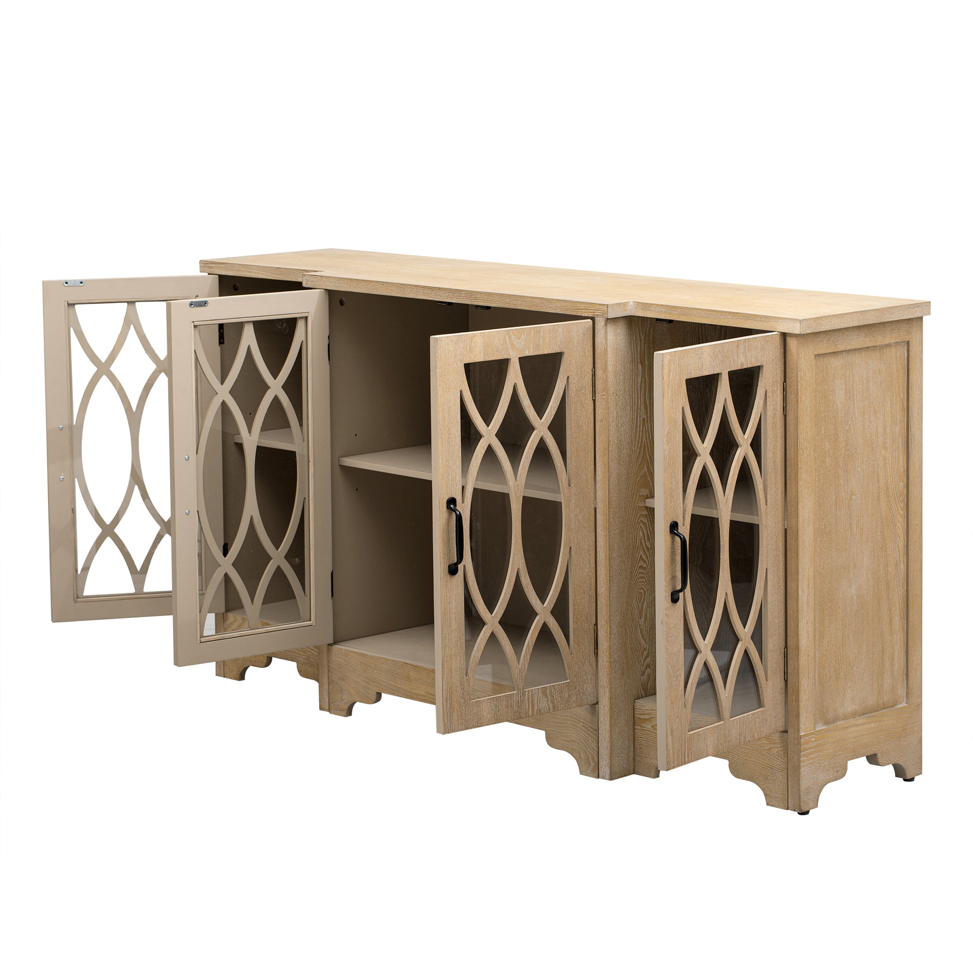 Retro Sideboard Glass Door with Curved Line natural wood-mdf