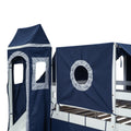 Full Size Loft Bed With Tent And Tower Blue Blue Solid Wood