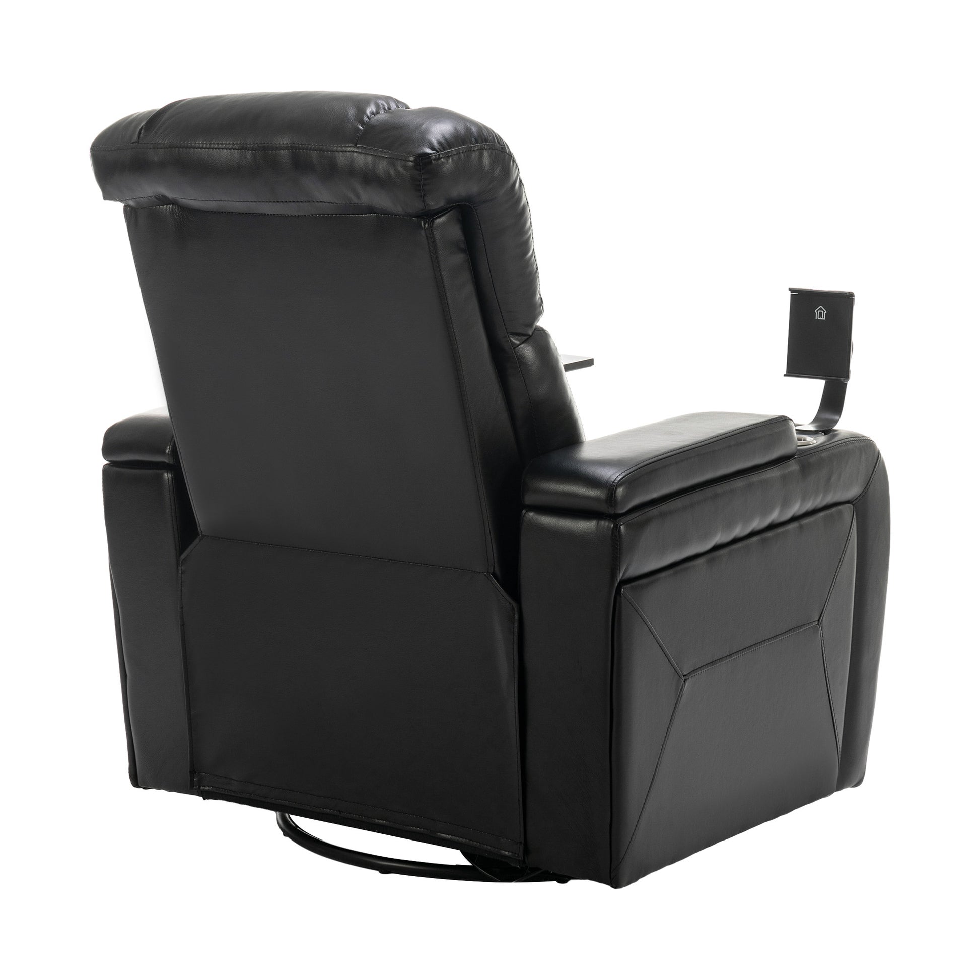 270 Degree Swivel Pu Leather Power Recliner Individual Seat Home Theater Recliner With Comforable Backrest, Tray Table, Phone Holder, Cup Holder, Usb Port, Hidden Arm Storage For Living Room, Black Black Foam Pu Leather