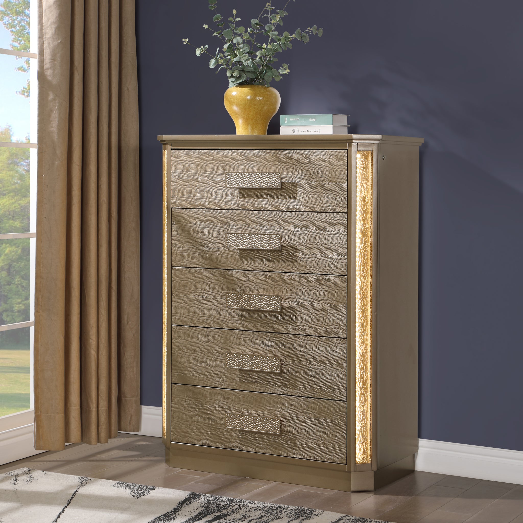 Medusa Chest Made With Wood In Gold Gold Bedroom Contemporary,Modern Wood