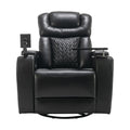 270 Degree Swivel Pu Leather Power Recliner Individual Seat Home Theater Recliner With Comforable Backrest, Tray Table, Phone Holder, Cup Holder, Usb Port, Hidden Arm Storage For Living Room, Black Black Foam Pu Leather