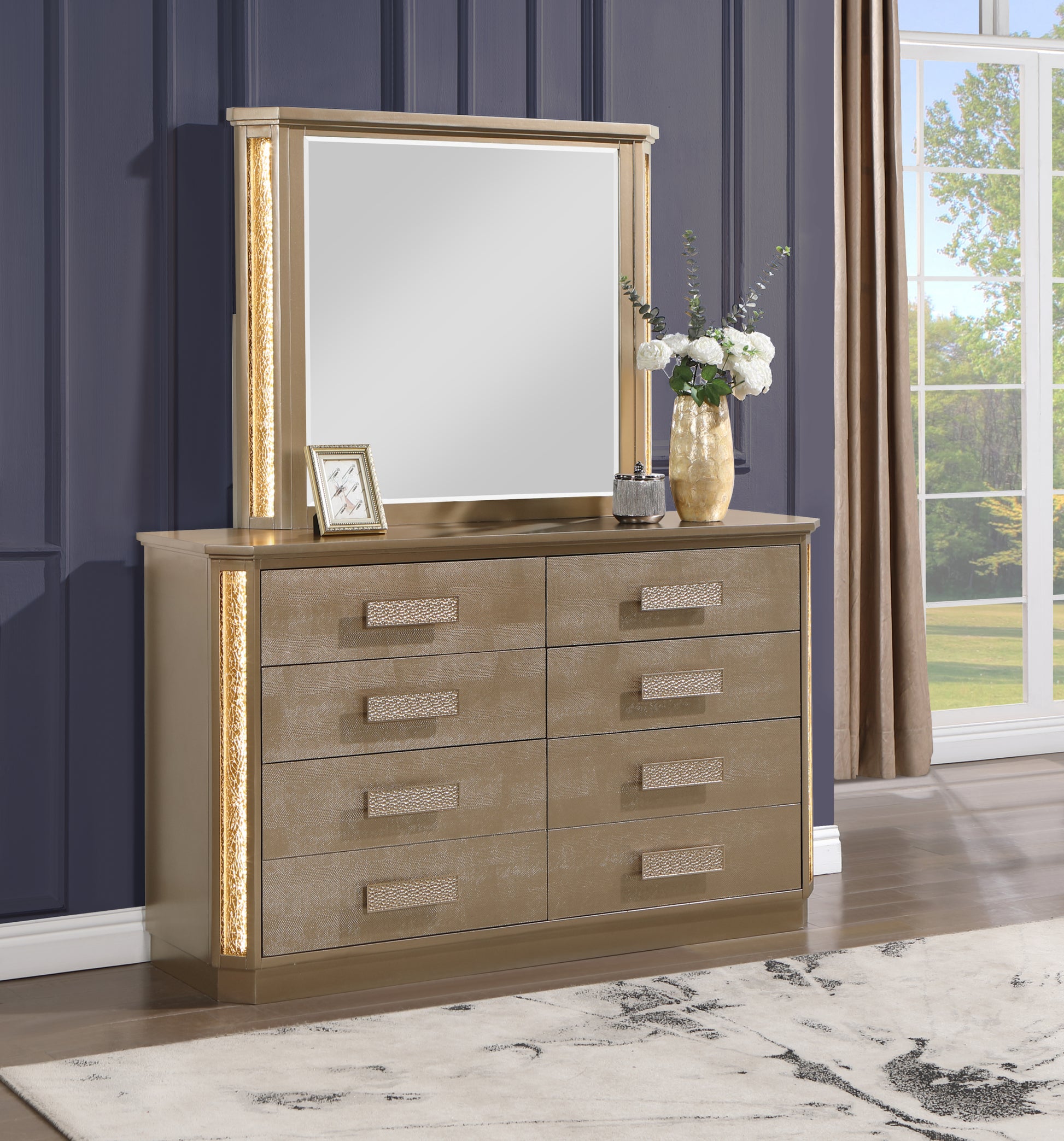 Medusa Dresser Made With Wood In Gold Finish Gold Bedroom Contemporary,Modern Wood