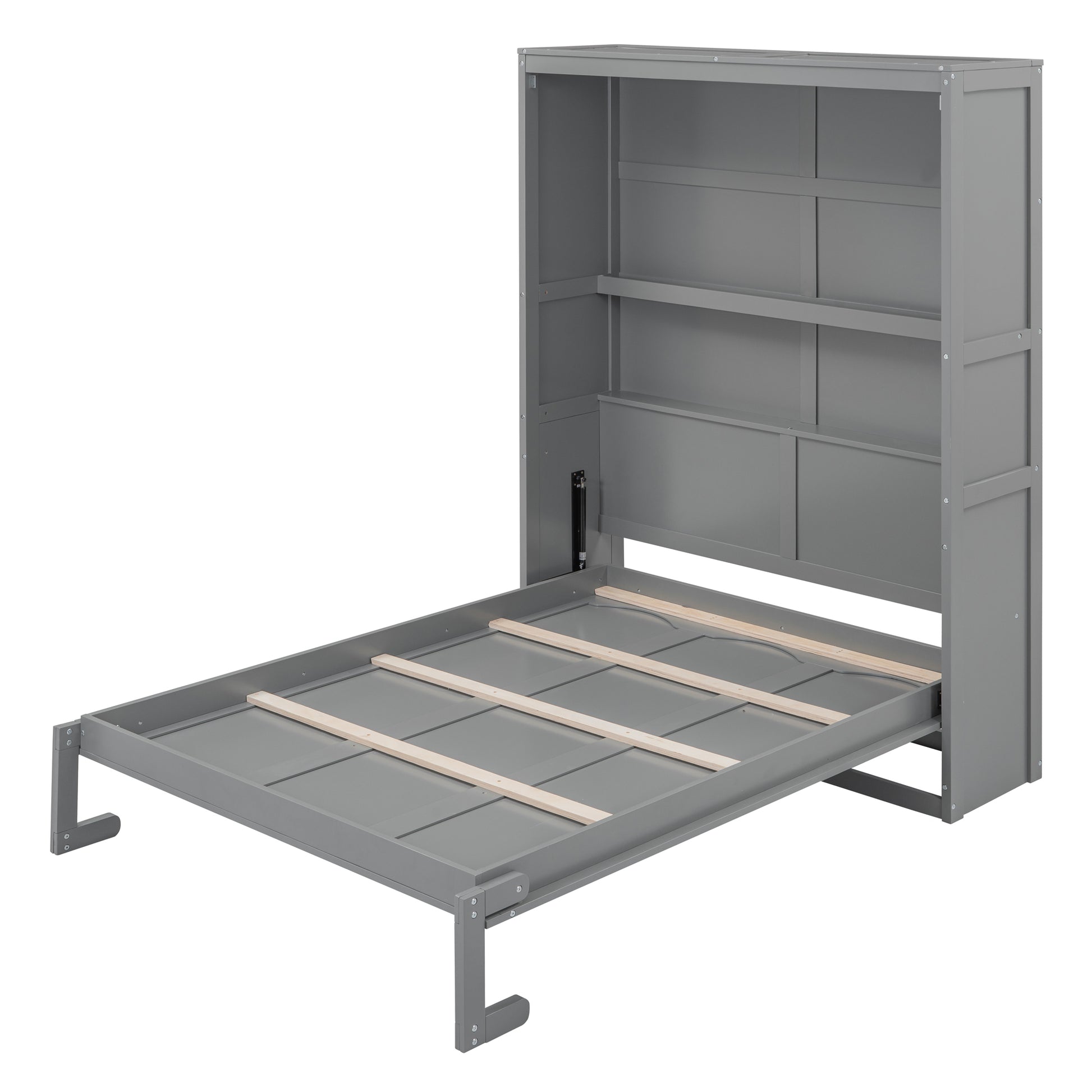 Full Size Murphy Bed Wall Bed With Shelves,Gray Gray Solid Wood Mdf