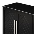 Sideboard With 4 Doors Large Storage Space Buffet Cabinet With Adjustable Shelves And Silver Handles For Kitchen, Dining Room, Living Room Black Black Solid Wood Mdf