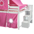 Full Size Loft Bed With Tent And Tower Pink Pink Solid Wood