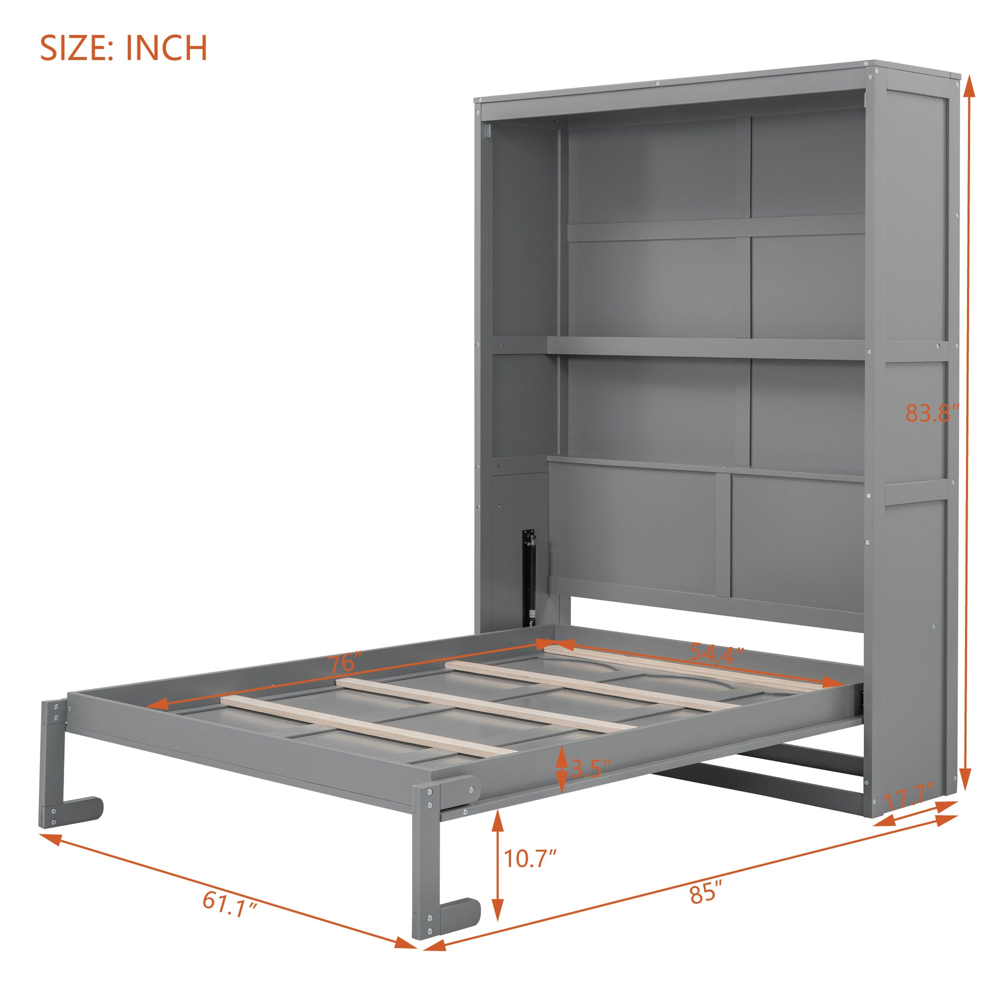 Full Size Murphy Bed Wall Bed With Shelves,Gray Gray Solid Wood Mdf