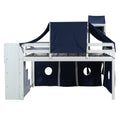 Full Size Loft Bed With Tent And Tower Blue Blue Solid Wood