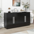 Sideboard With 4 Doors Large Storage Space Buffet Cabinet With Adjustable Shelves And Silver Handles For Kitchen, Dining Room, Living Room Black Black Solid Wood Mdf