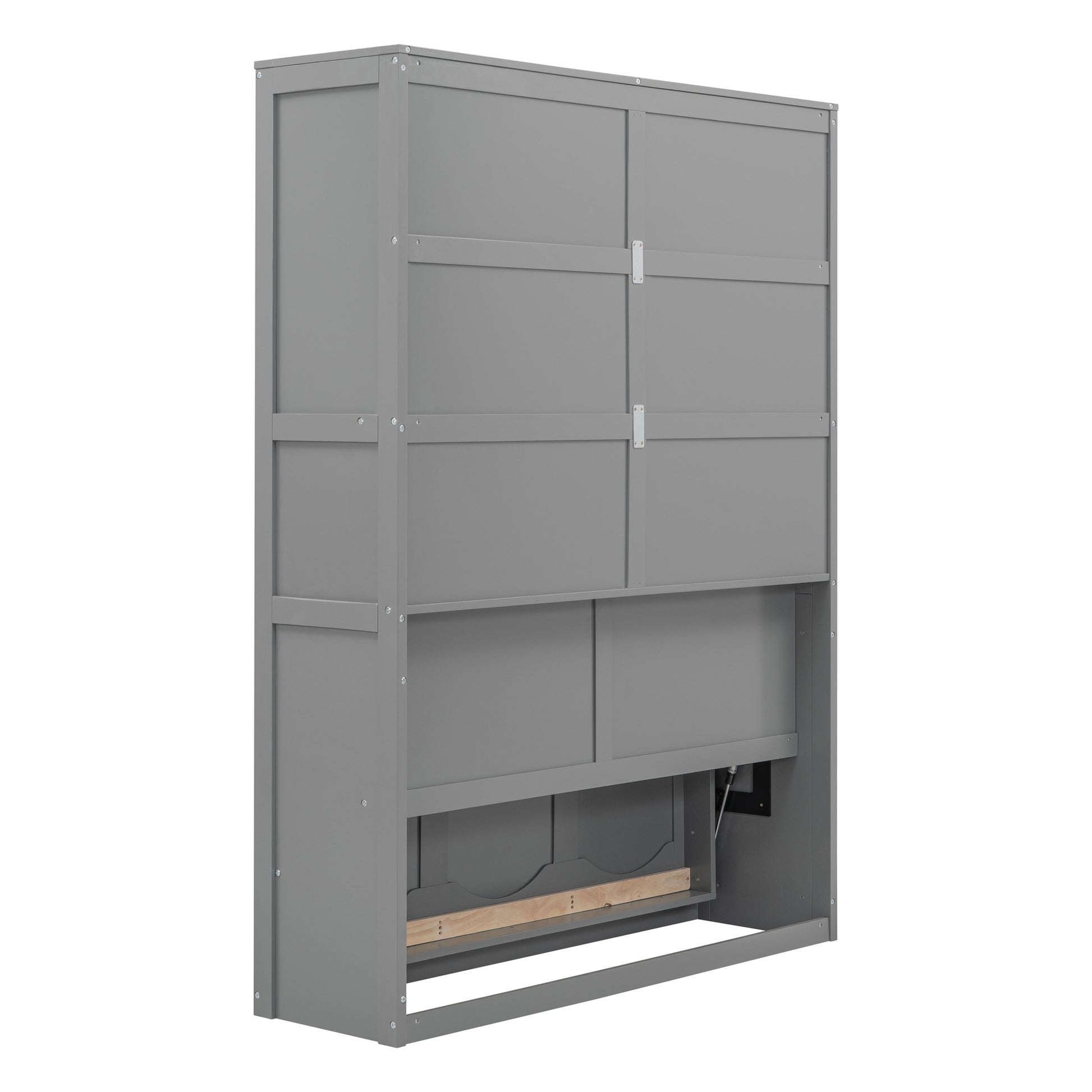 Full Size Murphy Bed Wall Bed With Shelves,Gray Gray Solid Wood Mdf
