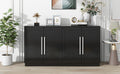 Sideboard With 4 Doors Large Storage Space Buffet Cabinet With Adjustable Shelves And Silver Handles For Kitchen, Dining Room, Living Room Black Black Solid Wood Mdf