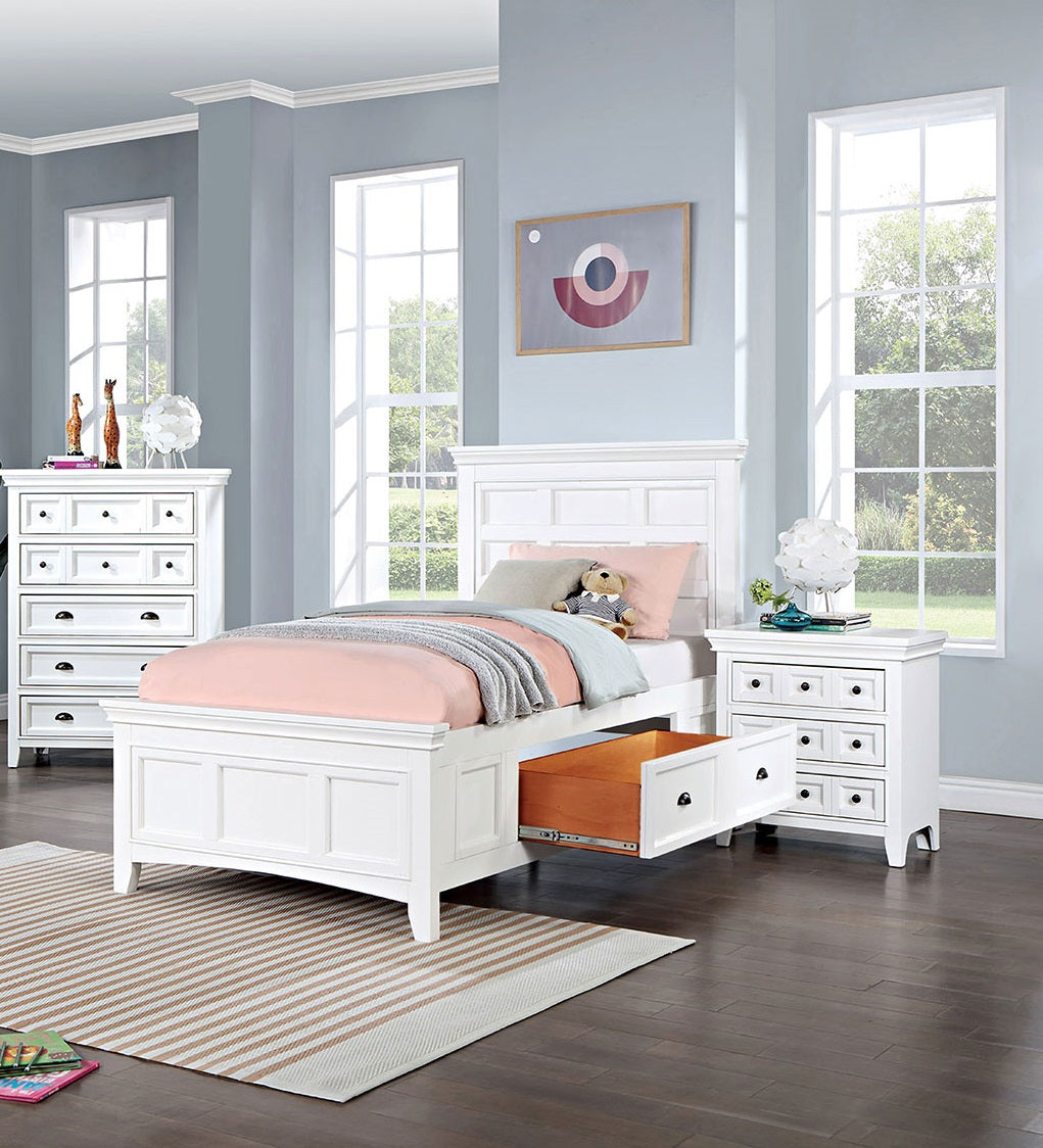 Transitional Style White Color Solid Wood 1Pc Nightstand Only Bedroom Furniture Bedside Table Round Knobs 3 Drawers Nightstand White 3 Drawers Bedroom Bedside Cabinet Classic,Transitional Solid Wood White Solid Wood