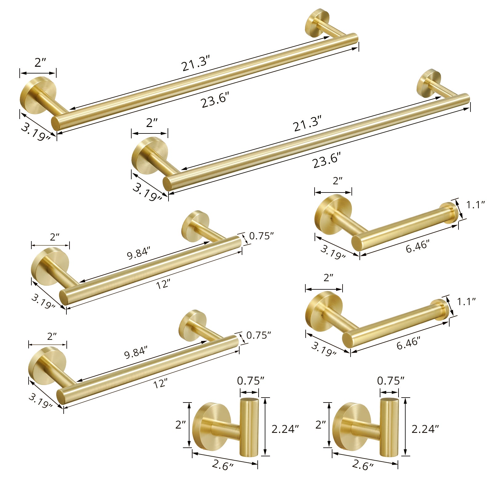 8 Pieces Brushed Nickel Gold Bathroom Accessories Set, Stainless Steel Bathroom Hardware Set, Bath Towel Bar Set, Towel Racks For Bathroom Wall Mounted. Brushed Gold Bathroom Classic,Industrial,Modern Stainless Steel