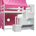 Full Size Loft Bed With Tent And Tower Pink Pink Solid Wood