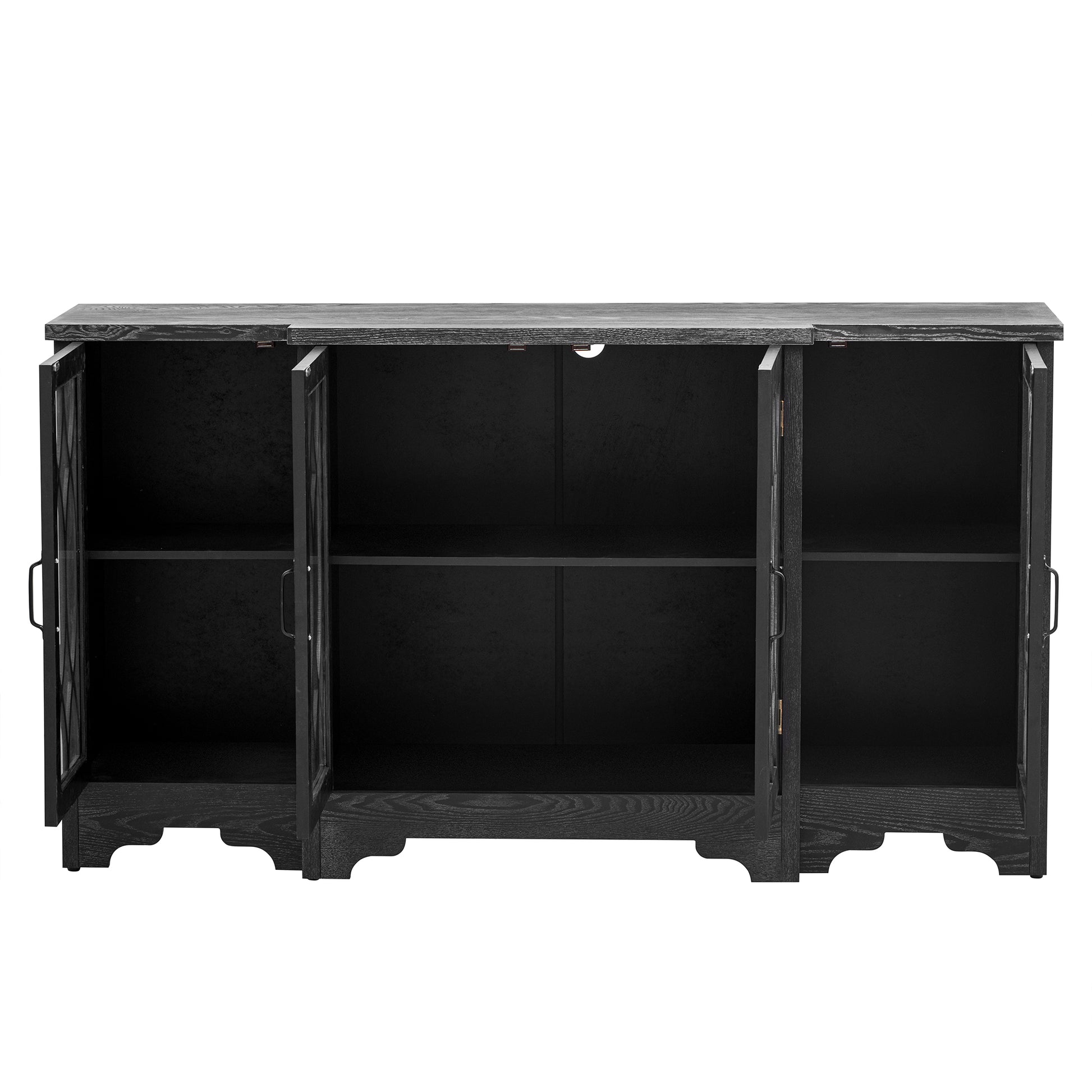 Retro Sideboard Glass Door with Curved Line black-mdf