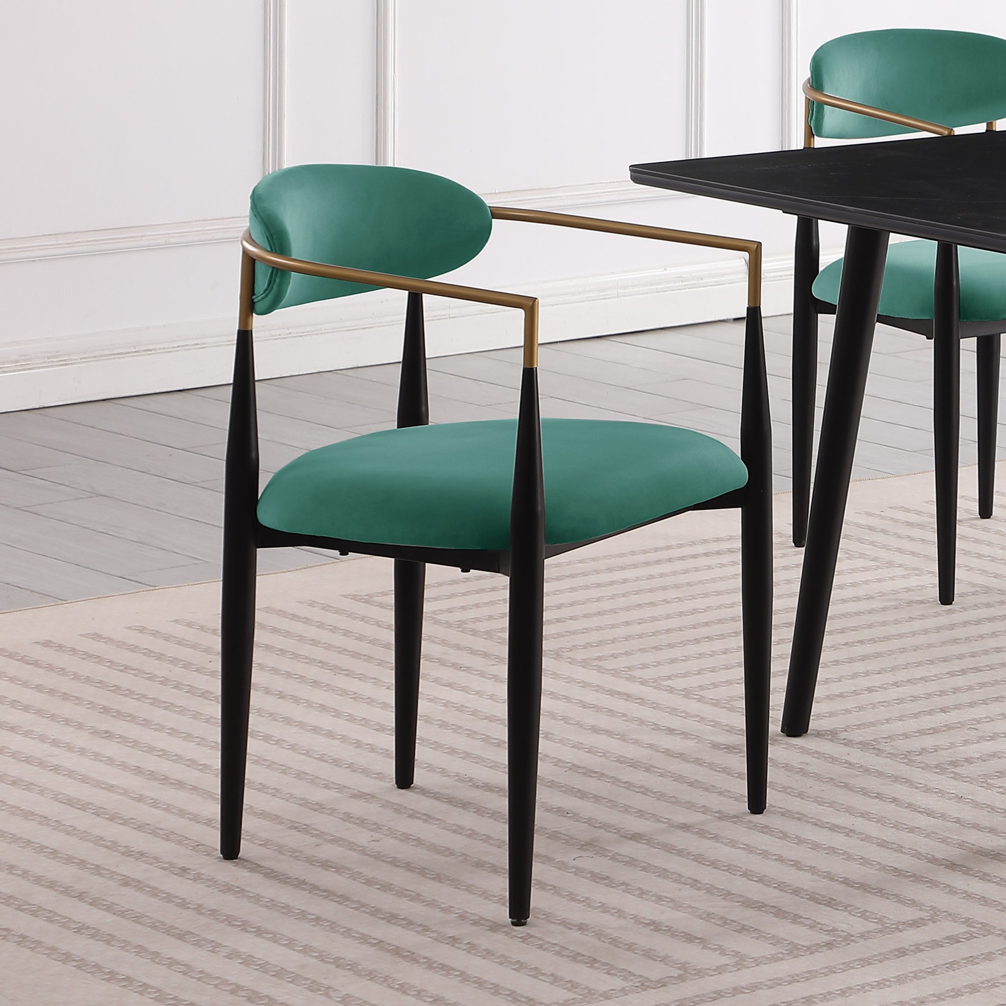 Modern Contemporary 5Pc Dining Set Black Sintered Stone Table And Green Chairs Fabric Upholstered Stylish Furniture Blackish Green Seats 4 Dining Room 60 Inches Contemporary,Modern,Ultra Modern Rectangular Dining Table With Chair Sintered Stone