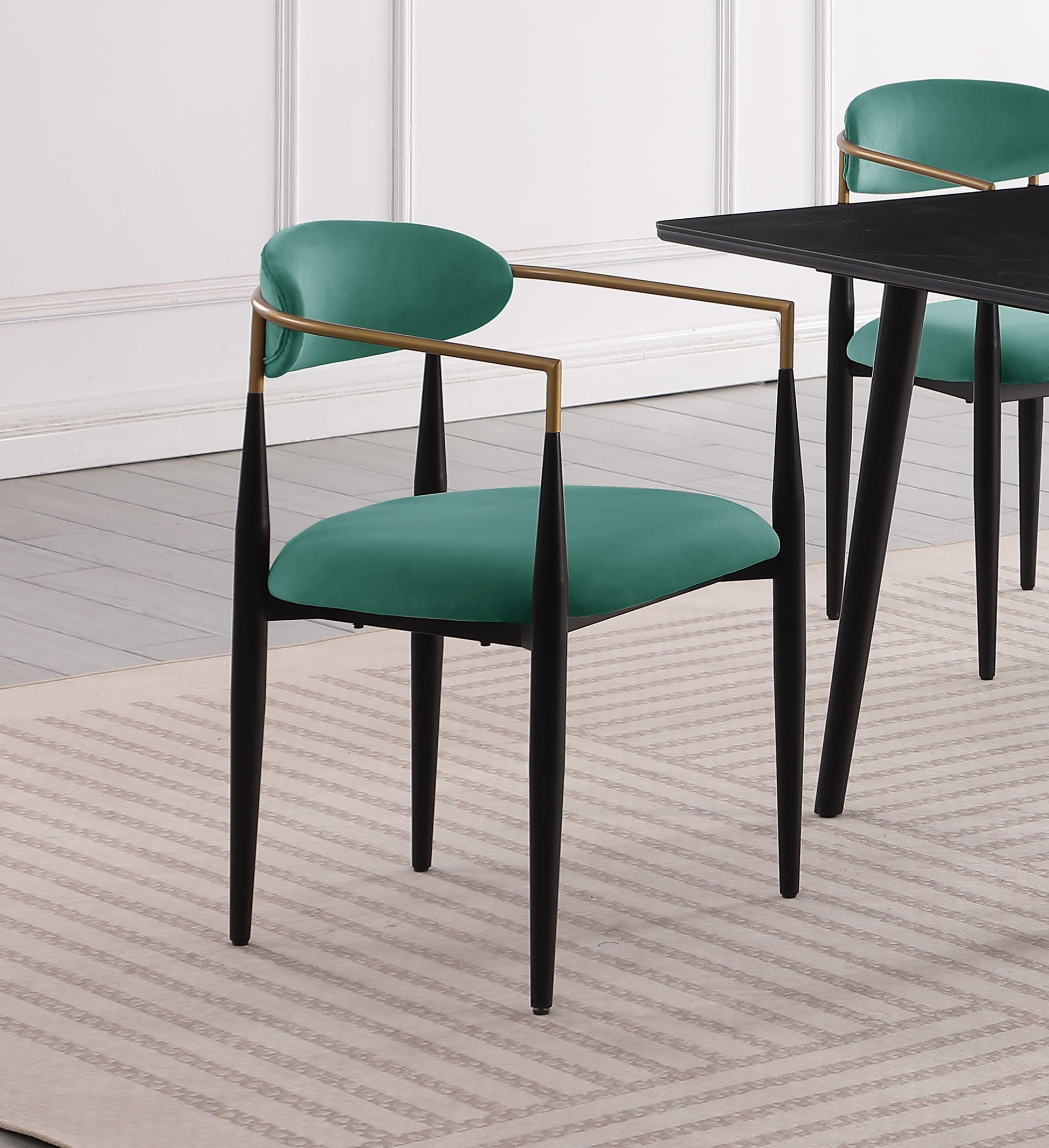 Modern Contemporary 5Pc Dining Set Black Sintered Stone Table And Green Chairs Fabric Upholstered Stylish Furniture Blackish Green Seats 4 Dining Room 60 Inches Contemporary,Modern,Ultra Modern Rectangular Dining Table With Chair Sintered Stone