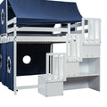 Full Size Loft Bed With Tent And Tower Blue Blue Solid Wood